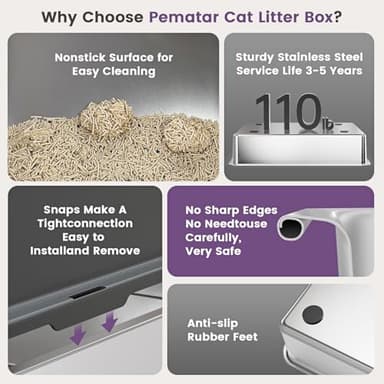 Extra Large XXL Stainless Steel Cat Litter Box with Lid, 26" L x 18" W x 12" H Metal Litter Box with Hight Sides for Big Cats & Multiple Cats, Never Absorbs Odors, Anti-Urine Leakage, Easy Cleaning - Image 6