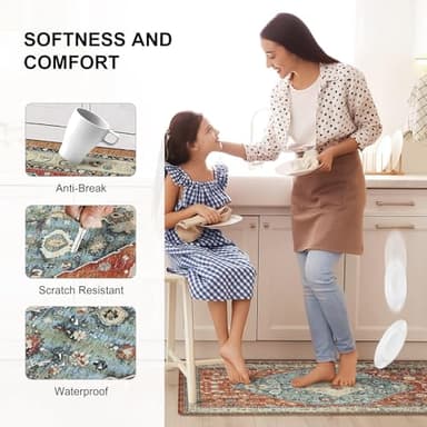 Collive Boho Kitchen Mat 2PCS Cushioned Kitchen Mats for Floor, Anti-Fatigue Mat Waterproof Kitchen Rug Set of 2 Non-Skid Comfort Standing Mat for Kitchen, Office, Sink, Laundry, 17"x30"+17"x47" - Image 3