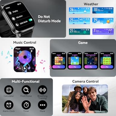 ganopterygon Smart Watch, 2.01" HD Touchscreen Fitness Watch, Bluetooth Calls, 120 Sports Modes Activity Tracker, 24/7 Heart Rate & Sleep Monitor, IP68 Waterproof, iOS Android Compatible (Black) - Image 7