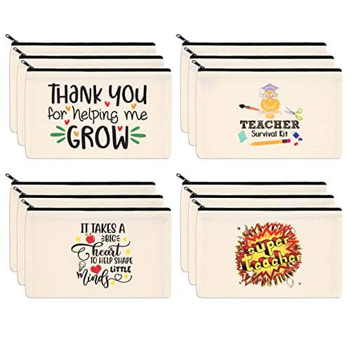 PARBEE Teacher Gift Makeup Bag, 12PCS Canvas Cosmetic Pouch Zippered Toiletry Bags Case, Appreciation Gifts for Teachers - Image 1