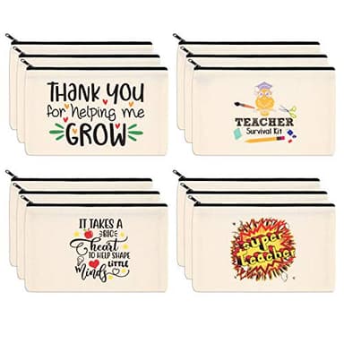 PARBEE Teacher Gift Makeup Bag, 12PCS Canvas Cosmetic Pouch Zippered Toiletry Bags Case, Appreciation Gifts for Teachers - Image 1