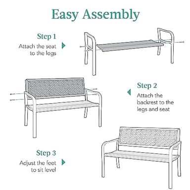 Best Choice Products Outdoor Bench 2-Person Metal Steel Benches Furniture for Garden, Patio, Porch, Entryway w/Geometric Backrest, 790lb Capacity – Black - Image 7