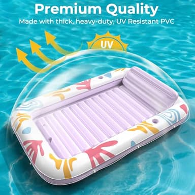 Inflatable Tanning Pool Lounger Float with Protection Tarp, 85" x 57" Pool Floats Adult w/Pillow, 6 in 1 Suntan Tub Raft Floatie, Sunbathing Water Bed Lounge Blow Up Kids Ball Pit Party Gifts-Purple - Image 6