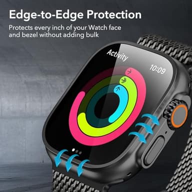 ESR 2 Pack Armorite Screen Protector for Apple Watch Ultra 2/1 (2024/2023/2022, 49 mm), Military Grade Protection, Tempered Glass Film with Aluminum Alloy Frame, Keep Original, Anti-Scratch, Black - Image 7