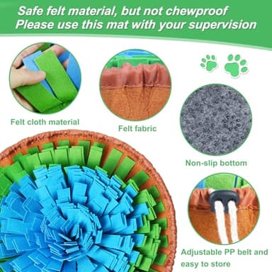 Vivifying Snuffle Mat for Dogs, Adjustable Treats Feeding Mat for Slow Eating and Keep Busy, Interactive Dog Puzzle Toys Encourages Natural Foraging Skills and Smell Training (Blue Green) - Image 2