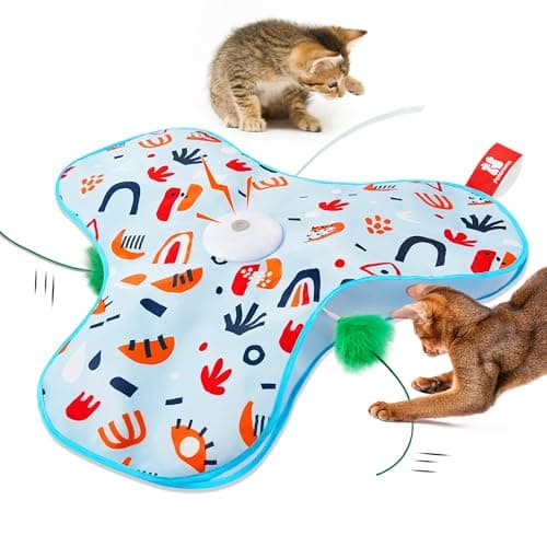 Potaroma Hide and Seek Interactive Cat Toys, Moving Concealed Wand Feather, Automatic Chargeable Indoor Kitten Exercise Kicker, Mouse Squeaky, Floral Cover - Image 1