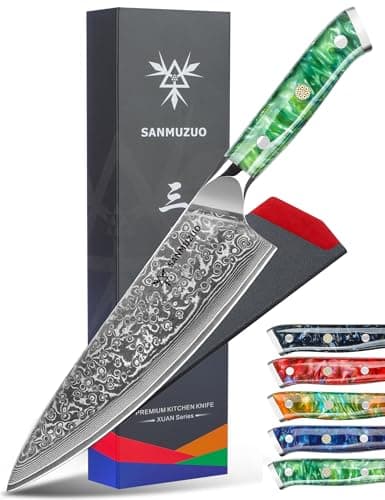 SANMUZUO Chef Knife - 8 inch - Xuan Series - VG10 Damascus Steel Kitchen Knife - Resin Handle (Jade Green) - Image 1