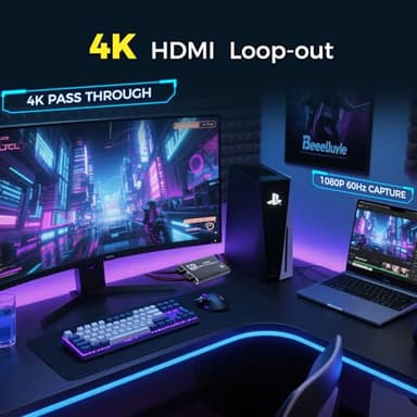 4K HDMI Capture Card for Streaming & Gaming, USB 3.0 Audio Video Capture Device 1080P 60FPS, Low Latency, HDMI Loop Out, Capture Card for PS5, Xbox, Nintendo Switch, PC, Mac, OBS - MSP231 - Image 8