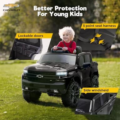 Silverado 12V Kids Boys and Girls Electric Ride on Truck Car Electric Vehicle with Parents Remote Control, 2 Speeds, 4 Wheels, LED Lights, Music - Image 4