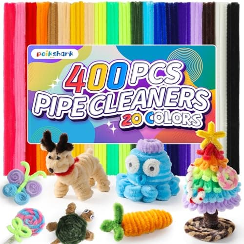 POIKSHARK 400 PCS 20 Colors Thick Pipe Cleaners Craft, Multi-Colored Chenille Stems for Craft Supplies & Materials, Fuzzy Pipe Cleaners Bulk for DIY Arts Projects, Rainbow Pipe Cleaners(12inch*6mm) - Image 1