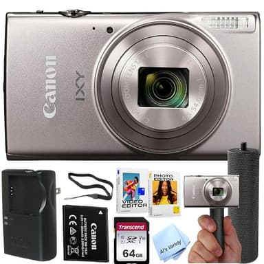 Canon PowerShot IXY 650 (ELPH 360) HS Digital Camera (Silver)+ 64GB Memory + Stabilizing Grip + Software Pack +More (Renewed) - Image 1