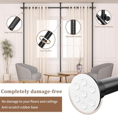 Room Divider No Drilling Curtain Rod Wall Divider for Room Separation, 4-10ft(H) 28-114inch(W) Adjustable, Heavy Duty Partition Space Separator Freestanding Tension Curtain Stand - Image 8