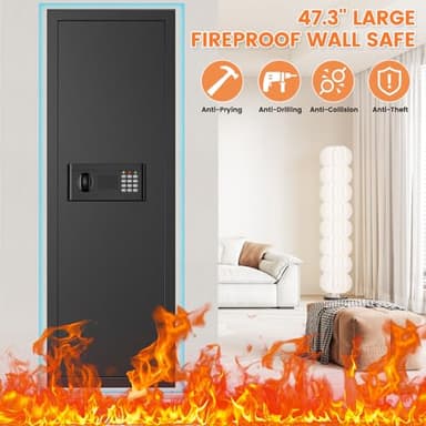 47.3" Tall Fireproof Wall Safes Between the Studs 16" Centers, Large Hidden Flush Wall Safe with 4 Removable Shelf & 6 Key Hooks, 48LB Heavy Duty In Wall Safe for Home, Money, Jewelry, Valuables - Image 2