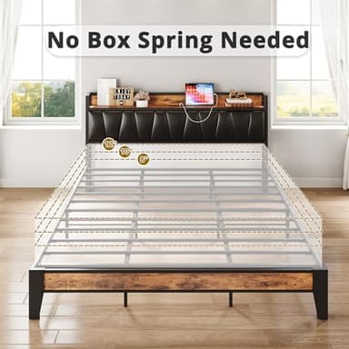 LIKIMIO California King Bed Frame, Storage Headboard with Charging Station, Solid and Stable, Noise Free, No Box Spring Needed, Easy Assembly (Vintage and Black) - Image 5