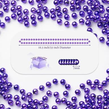 72 PCS Purple Bead Necklaces, Purple Mardi Gras Beads, Halloween Beads Necklaces, 33 Inch Round Beaded Necklaces Costume Necklace for Mardi Gras Christmas Halloween Party Favors - Image 3