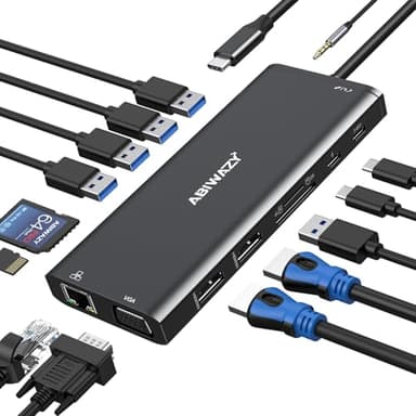 USB C Docking Station Dual Monitor for Dell/HP/Lenovo/Surface Laptop, 14 in 1 Triple Display Hub Multiple Adapter, Dongle with 2 HDMI 4K VGA 5 Port 100W PD Charger Ethernet SD/TF Audio(Black) - Image 1