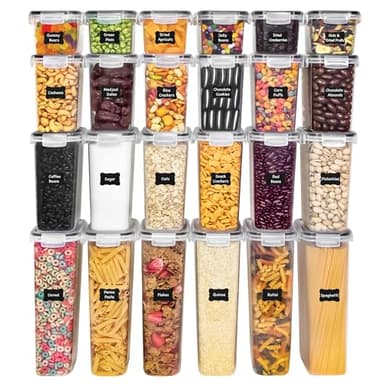 Freshware Kitchen Storage Containers with Lids, 48 PCS Airtight Food Storage Containers, Plastic Kitchen Containers, Pantry Containers for Cereal, Dry Food, Includes Labels, Marker & Measuring Spoons - Image 7