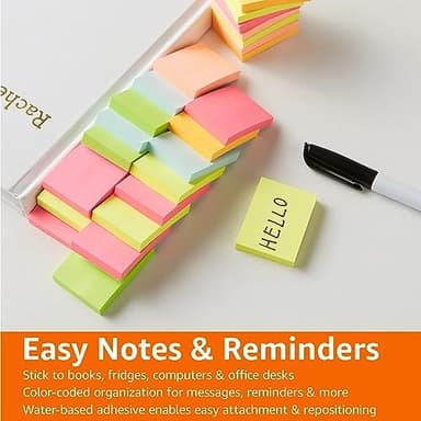 Amazon Basics Mini Rectangular Sticky Notes, 1.5x2 Inches, Bright Colors Self-Stick Pads, Easy to Post for Home, Office, Notebook, 70 sheets/Pad, Pack of 24 - Image 7