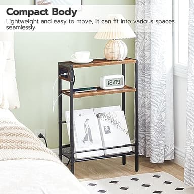 HOOBRO Small Narrow Side Table with Charging Station Set of 2, Skinny End Table for Small Spaces, Slim Nightstand with USB Ports Outlet, Sofa Beside Table with Storage Shelf BF102UBZP201 - Image 4