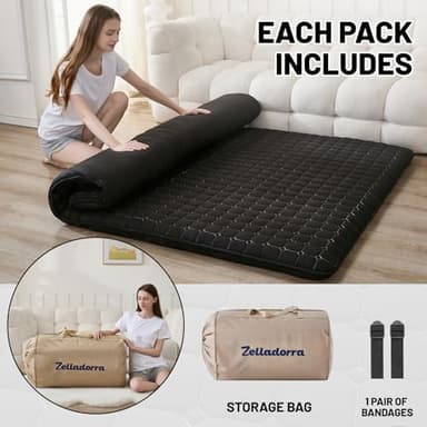 Zelladorra Japanese Floor Mattress Queen, Anti-Slip Japanese Futon Foldable Tatami Mat for Guests, Black - Image 3