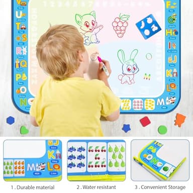 BlissfulBlend Water Doodle Mat Kids Mess Free Coloring Doodle Mat Toddlers Educational Toys for 3 4 5 6 7 8 Years Old with Magic Pens 2025 Educational Toys Birthday - Image 6