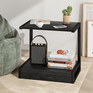 YAOHUOO 2-Tier Desktop Printer Stand with Fabric Drawer, Prtiner Table with Storage Shelf, Desk Organizer for Home Office,3D Printer,Fax Machine,Scanner, 17.3"x11.8" Black - Image 5