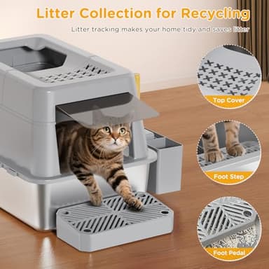 Stainless Steel Litter Box with Lid, XL Closed Metal Litter Box Modular Design with Flip Lid Fits All Cats, Extra Large Covered High Sided Cat Box, Scoop, Non-Sticky, Easy Cleaning, Grey - Image 6