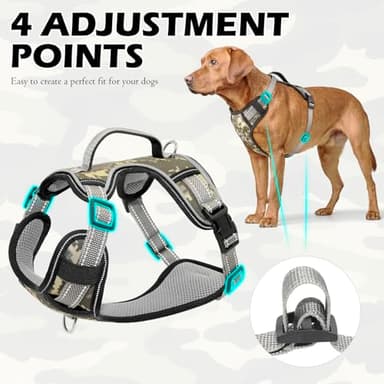 Camo Puppy Harness - Reflective No Pull Dog Harness with 2 Leash Clips and Control Handle - Adjustable Soft Padded Camo Pet Vest with 4 Snap Buckles (S) - Image 6
