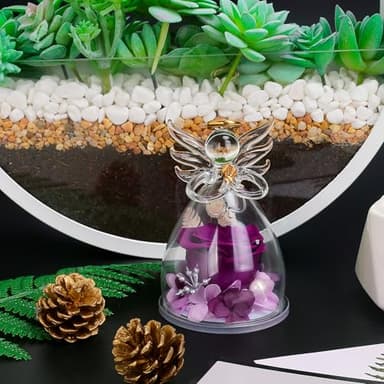 encavy Preserved Flowers Rose in Glass Angel Figurines,Birthday Gifts for Women,Christmas Rose Gifts for Her Women Mom,Valentines Present,Purple Flowers for Grandma Wife Girlfriend - Image 8