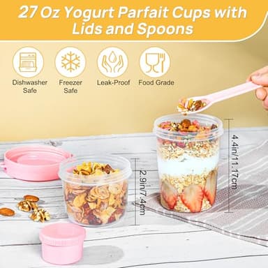 Vtopmart 4 Pack 27oz Yogurt Parfait Cups with Lids and Spoons, Overnight Oats Containers, Reusable Topping Compartment for Breakfast with Yogurt, Cereal or Oatmeal On-the-Go - Image 8