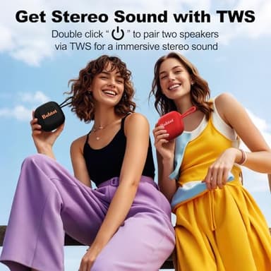 Bobtot Portable Bluetooth Speakers, Wireless IPX7 Waterproof Mini Speaker with 16H Playtime, Loud Stereo Sound, TWS, Built-in Microphone, Small Size with Lanyard, Black - Image 6