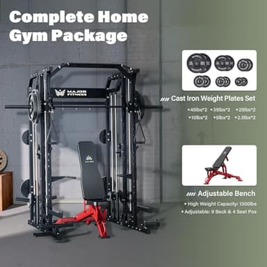 Major Fitness Drone2 Smith△ Machine – All-in-One Home Gym Squat Rack with Weight Bar, Dual LAT Pull-Down Systems & Cable Crossover Machine for Full-Body Workouts - Image 8