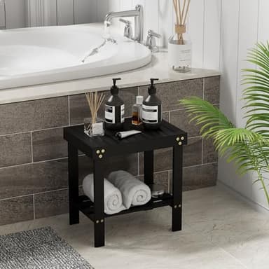 Glavbiku Bamboo Shower Bench, Shower Stool for Shaving Legs with Non-Slip Feet Storage Shelf Safe and Stable, Kids Adults Sauna Chair for Spa, Bathroom, Bedside, Living Room, Outdoor Side Table - Image 5