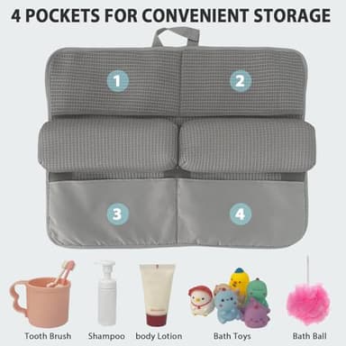 Baby Bath Kneeler and Elbow Rest Pad Set, 2.3" thick Soft 3D Mesh Padding, Non-Slip Bath Mat Kneeling Pad for Bathing Baby Foldable, Bath Tub Elbow Rest Pad with Organizer Pockets and Suction Cups - Image 6