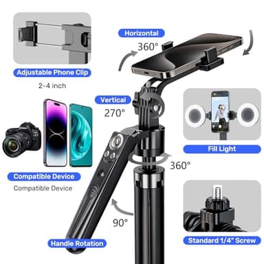 Auto Face Tracking Selfie Stick Tripod for iPhone with Light,360 Rotation That Follows Your Movement,70.9" Phone Camera Tripod Stand with Remote for Content Creator Vlog Live Stream Video Recording - Image 6