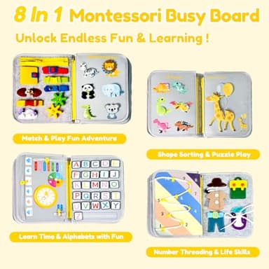 Qizfun Busy Board Book Montessori Toys for 1 2 3 4 Year Old, Boy Girl Birthday Gifts, Educational Sensory Learning Toys for Toddlers 1-3, Car Airplane Travel Activities Toys for Kids Ages 2-4 Year Old - Image 3