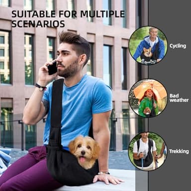 Dog Carrier Sling - Reversible Puppy Carrier Purse with Storage Pocket, Hand-Free Dog Sling Carrier for Carry Small Dogs and Cats, Travel Safety Harness, Dog and Cat Harness(Black) - Image 2