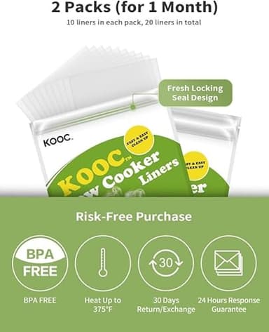 KOOC Slow Cooker Liners 13"x21" 20 Count Cooking Bags Pot Liners Disposable Bags Fit 3 qt to 8.5 qt Slow Cooker BPA Free, 2 Packs (20 Liners Total) - Image 4