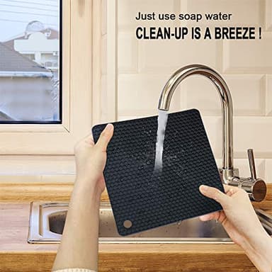 Walfos Silicone Trivet Mats - 4 Heat Resistant Pot Holders, Multipurpose Non-Slip Hot Pads for Kitchen Potholders, Hot Dishers, Jar Opener, Spoon Holder, Food Grade Silicone & BPA Free (Black) - Image 8