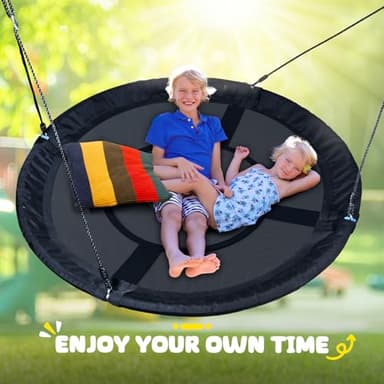 Trekassy 60" Large Saucer Tree Swing for Kids Adults 900D Oxford Waterproof with 2pcs Hanging Straps-Black - Image 7