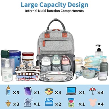 Diaper Bag Backpack, Baby Bag for Boys Girls, Large Diaper Backpack Travel Diaper Bags with Insulated Pockets Baby Registry Search Shower Gifts Newborn Essentials for Mom Dad, Waterproof Grey - Image 3