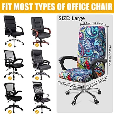 Smiry Stretch Printed Computer Office Chair Covers, Soft Fit Universal Desk Rotating Chair Slipcovers, Removable Washable Anti-Dust Spandex Chair Protector Cover with Zipper, Blue Green - Image 5