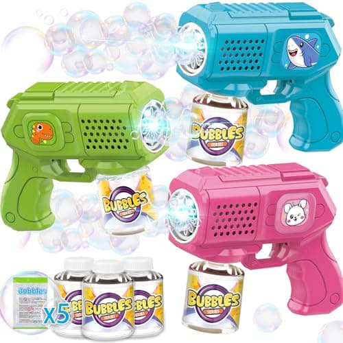 Beria Bubble Guns with Bubble Solution- 3 Pack, Bubbles Gun, Blaster, Blower, Maker, Machine for Boys Girls, Birthday Gifts for Ages 3 4 5 6 7 8 Year Old Kid, Outdoor Toys for Toddlers, Party, Wedding - Image 1