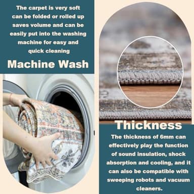 CHAMPLANT Beige Blue Washable Area Rug 8'x10' Boho Chic Medallion Distressed Design Non-Shedding Easy Care Ideal for High Traffic Areas in Living Room Bedroom Office Coffee Table Large Carpet - Image 4