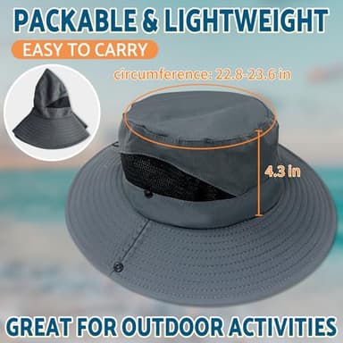 PFFY Sun Bucket Hats for Men Women 3” Wide Brim UPF 50+ Fishing & Beach Hat Grey - Image 6