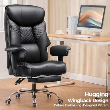 GTRACING Big and Tall Office Chair 400LBS Wide Ergonomic Gaming Chair with Deluxe Embossing Designed Leather with Foot Rest,150°Reclining Adjustable Soft Armrests Pocket Spring Back Support and Pillow - Image 3