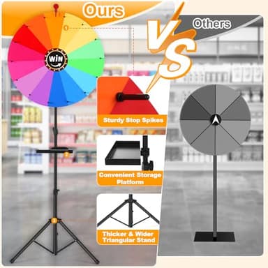 GADFISH 24-inch Spinning Prize Wheel, Ajustable 37"-65" Height Spin Doodle Game Spinner, Storable Prize Wheel Spinner with Stand, Wheel of Fortune Game, 14 Colors - Image 6