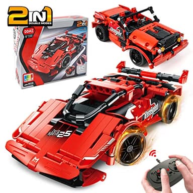 RC Toy Best Birthday Gifts for Age 6 7 8 9 10 11 12 Years Old Kids Boys Girls 2 in 1 Remote Control Racing Car Building Blocks 351 Pcs DIY Building Kits Engineering Construction Toy - Image 1