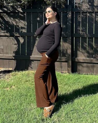 G4Free Maternity Yoga Pants with Pockets Pregnancy Leggings Dress Work Trousers for Casual Athletic Workout (Dark Coffee,M,30") - Image 4