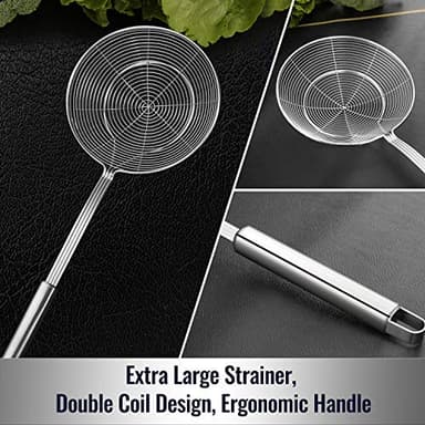Hiware Solid Stainless Steel Spider Strainer Skimmer Ladle, Kitchen Utensils Wire Strainer Pasta Spoon, 7 Inch - Image 3